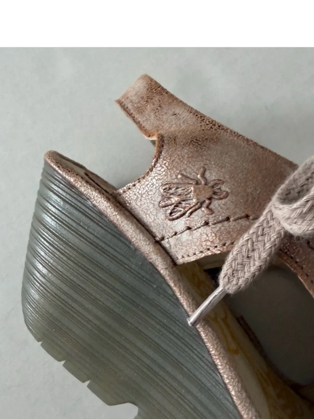 Fly London YIfa Luna rose gold wedge sandals shoes 38 7.5 8